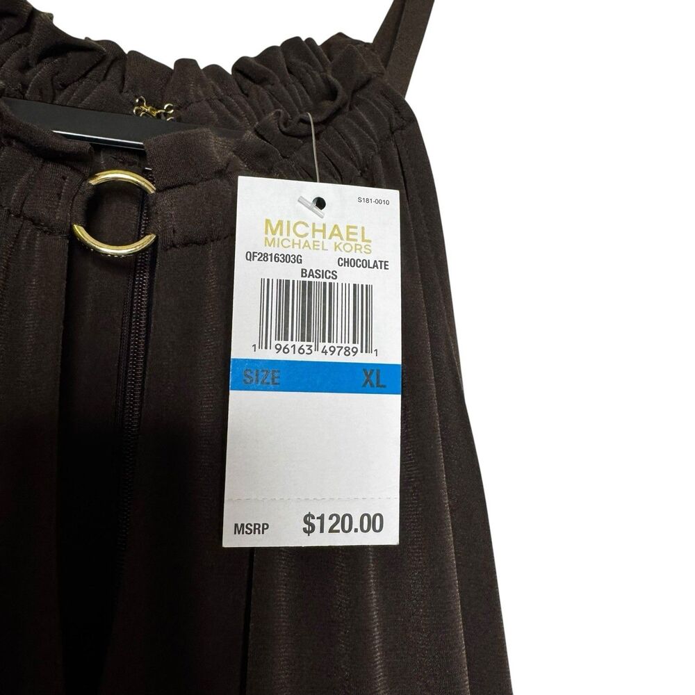 NWT Michael Kors Brown Halter Top Stretchy Women’s XL Midi Dress MSRP $120 - Picture 3 of 5